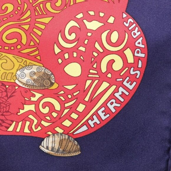 HERMES Carre 90 Scarf ""LATLANTIDE"" Silk Navy Auth BA6852 - Picture 6 of 8